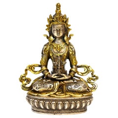 Vintage Gilded Silver Tibetan Buddha of Long Life Amitayus