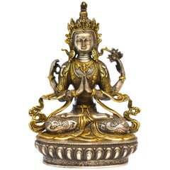 Tara blanche tibétaine en argent doré