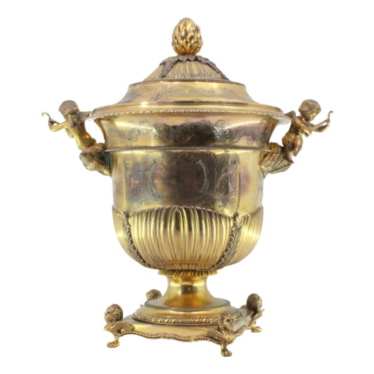 Gilded silver urn with fluting, vetelatistic motifs
winged-feet base