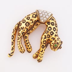 Vergoldete, gepunktete Pantherfigurenbrosche von Florenza, 1970er Jahre