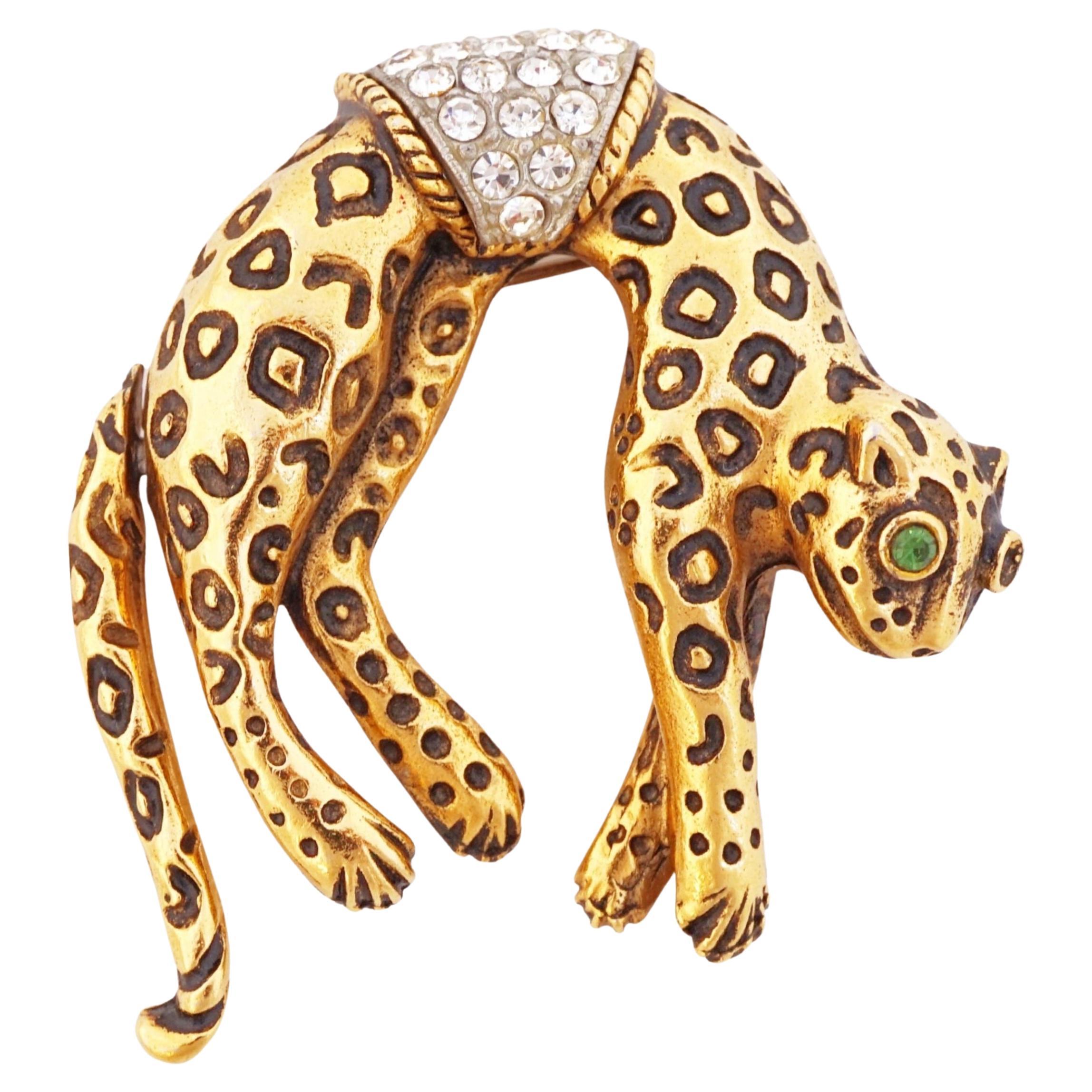 Gilded Spotted Panther Figural Brooch By Florenza, 1970s For Sale