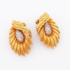 Gilded Spray Earrings With Pavé Details By Jomaz, 1950s