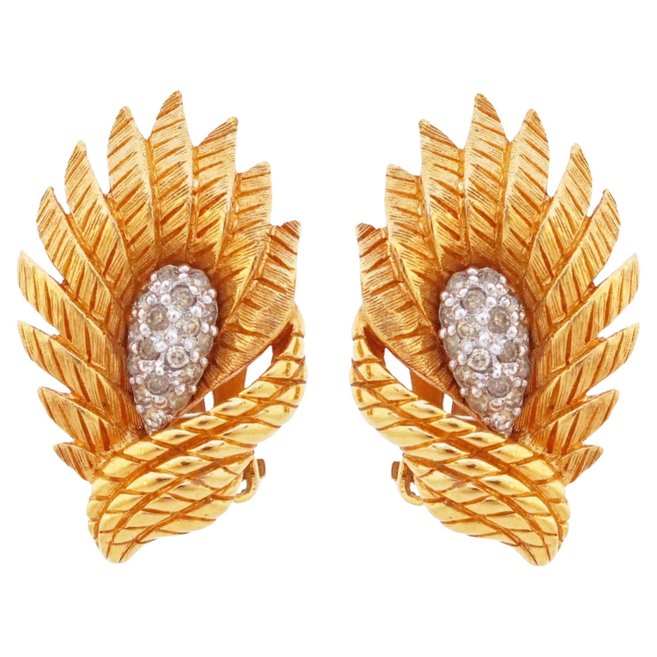Gilded Spray Earrings With Pavé Details By Jomaz, 1950s