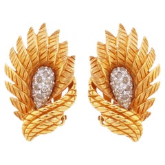 Retro Gilded Spray Earrings With Pavé Details By Jomaz, 1950s