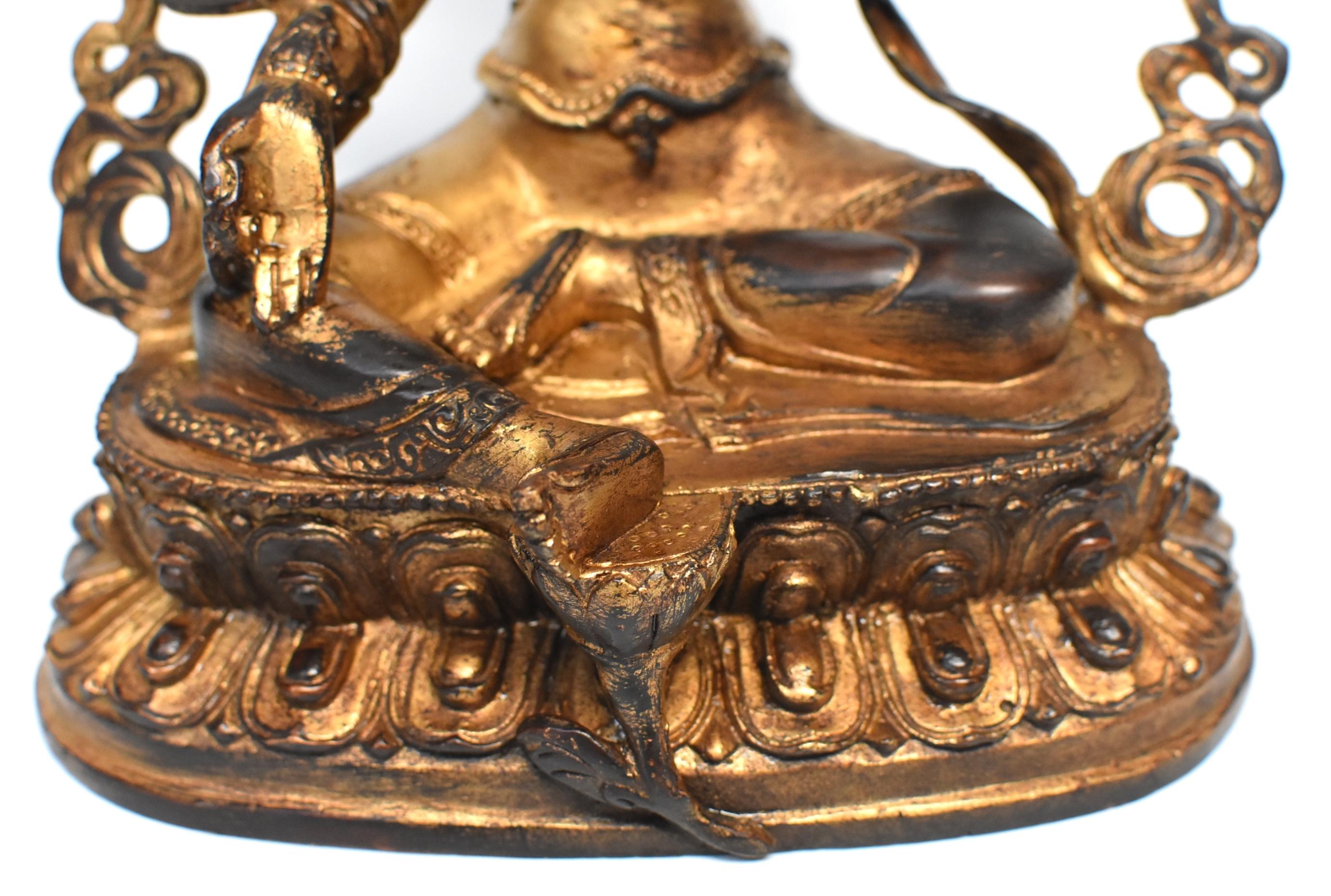 Gilded Statue of Tibetan Green Tara In Good Condition In Somis, CA