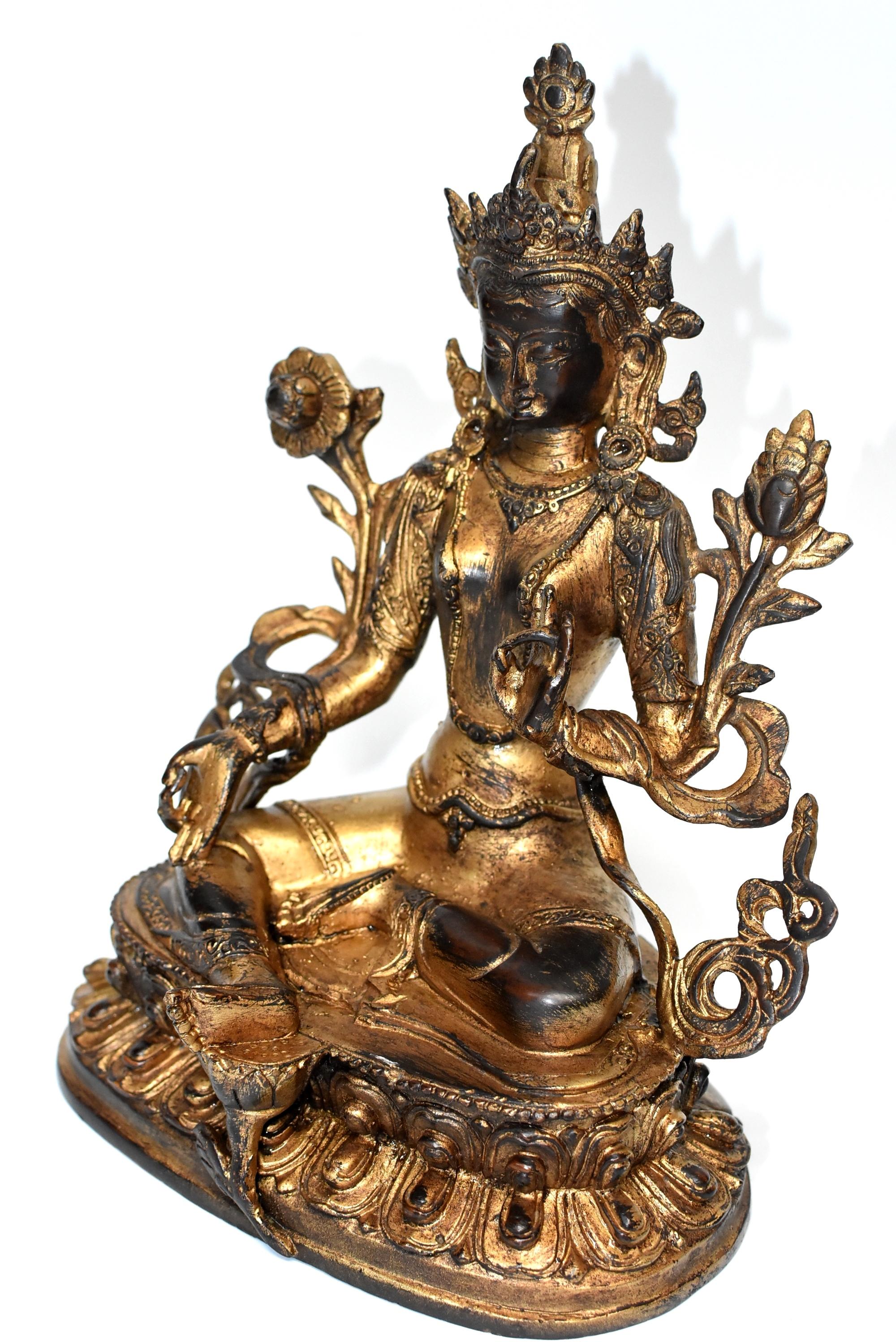 Brass Gilded Statue of Tibetan Green Tara