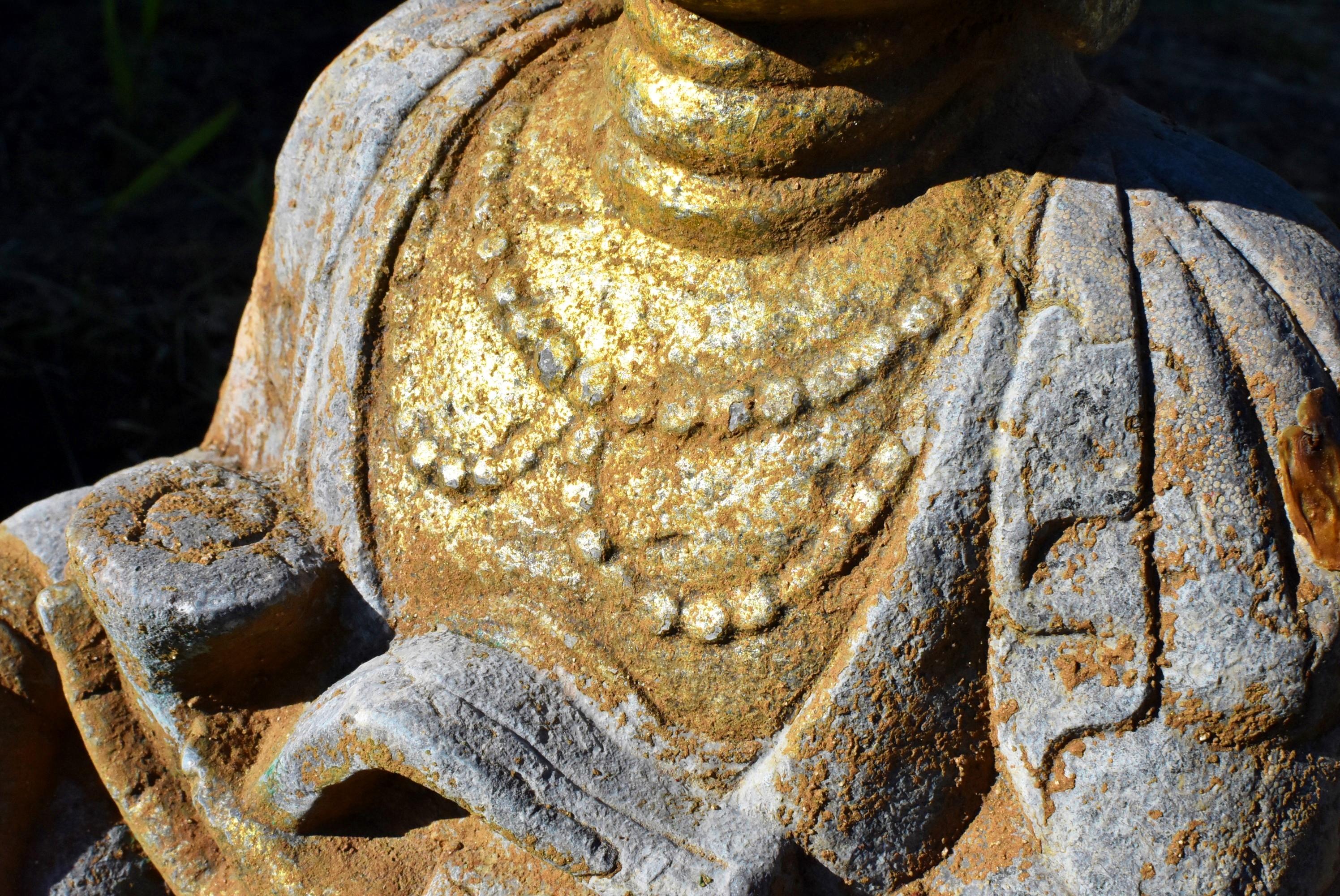Golden Stone Buddha Statue Holding a Ru Yi in Tang Style 4