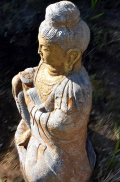 Golden Stone Buddha Statue Holding a Ru Yi in Tang Style