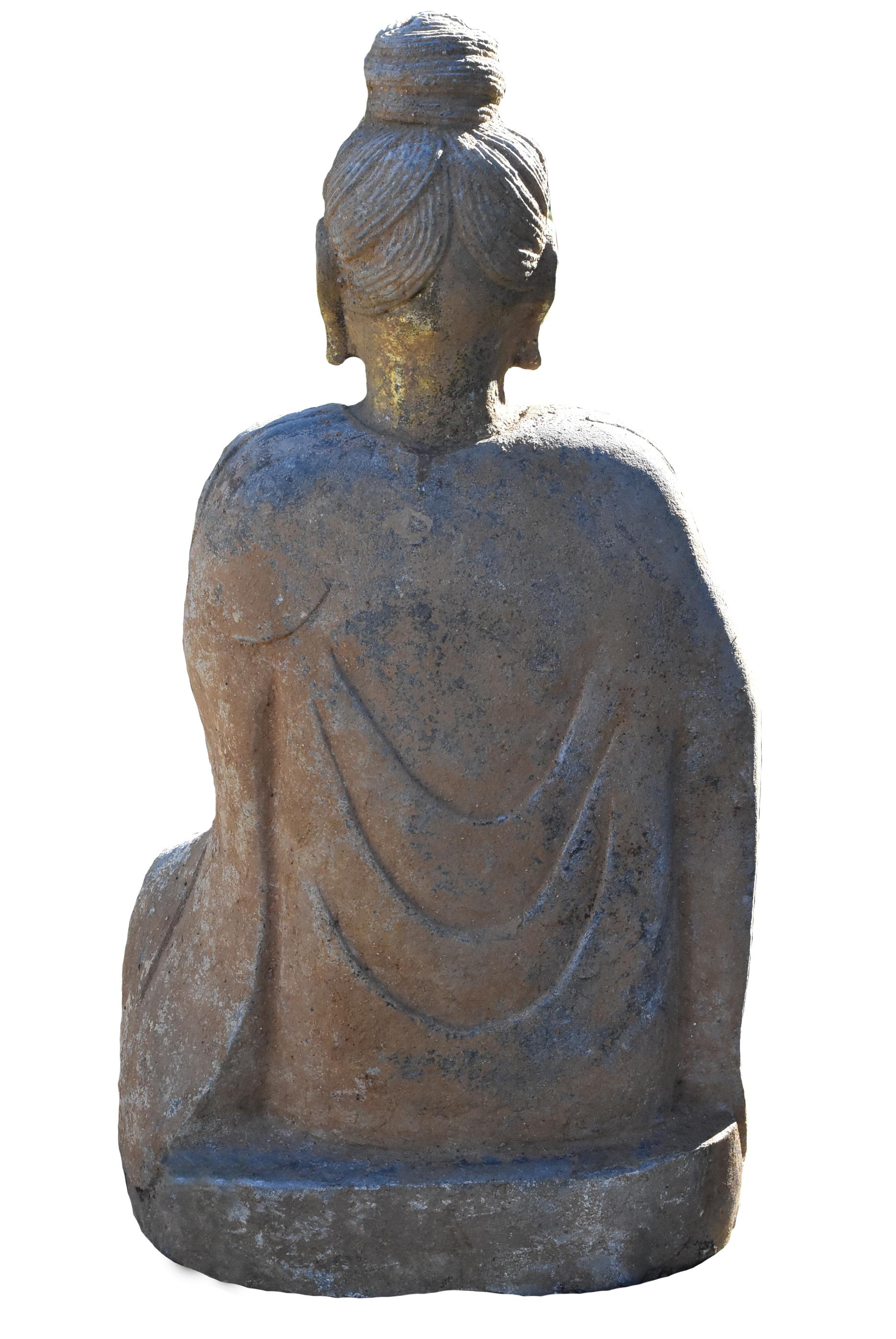 Golden Stone Buddha Statue Holding a Ru Yi in Tang Style 14