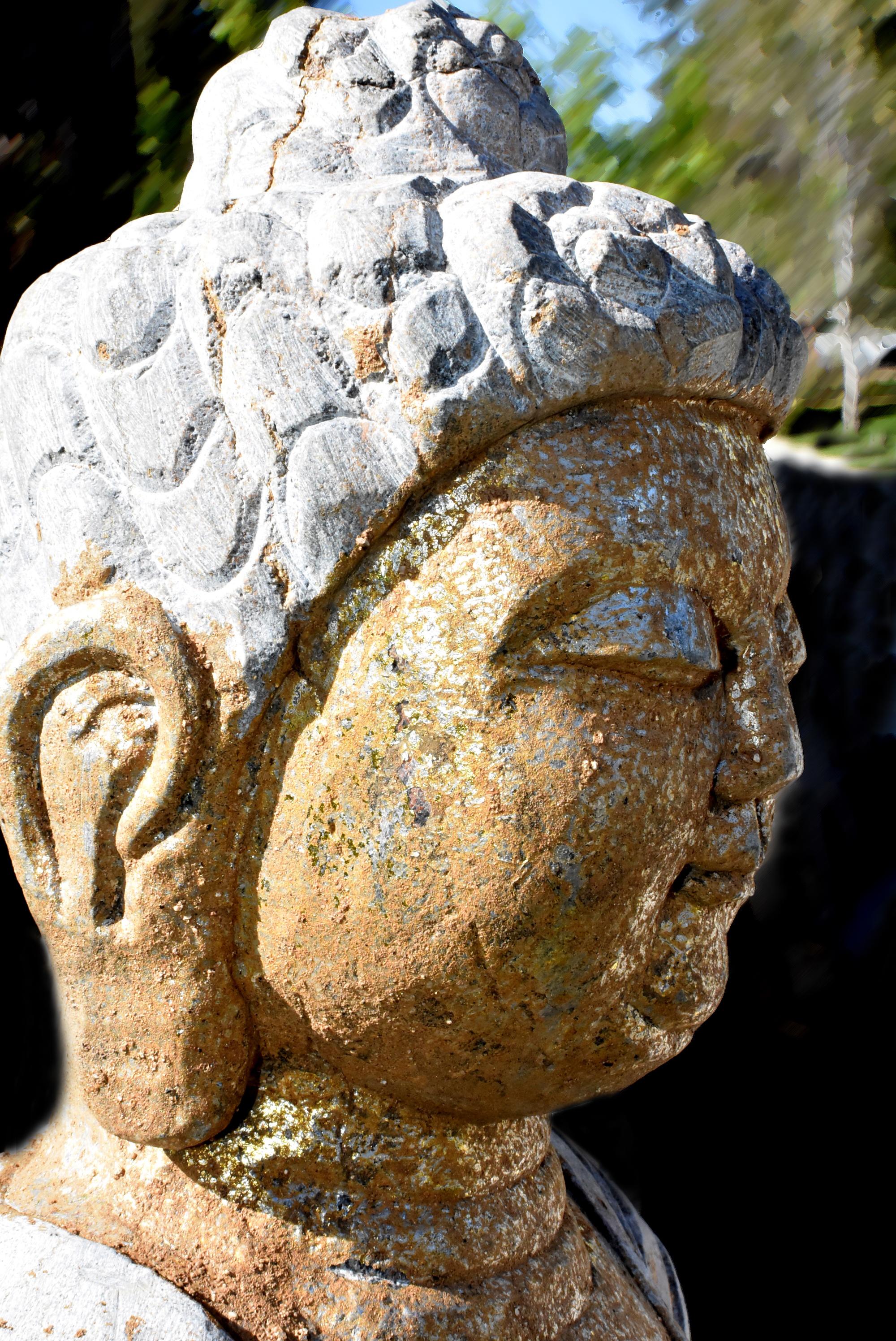 Golden Stone Buddha Statue on Lotus In Good Condition In Somis, CA
