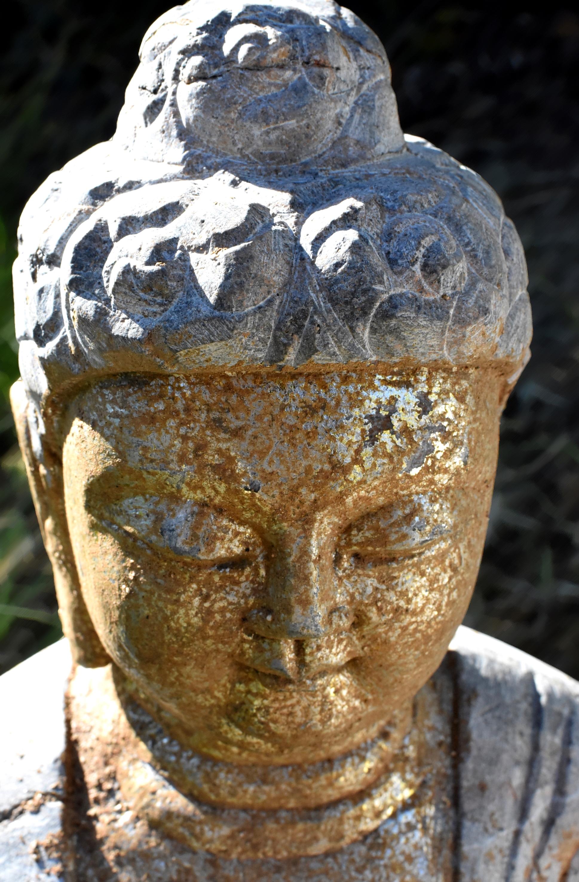 20th Century Golden Stone Buddha Statue on Lotus
