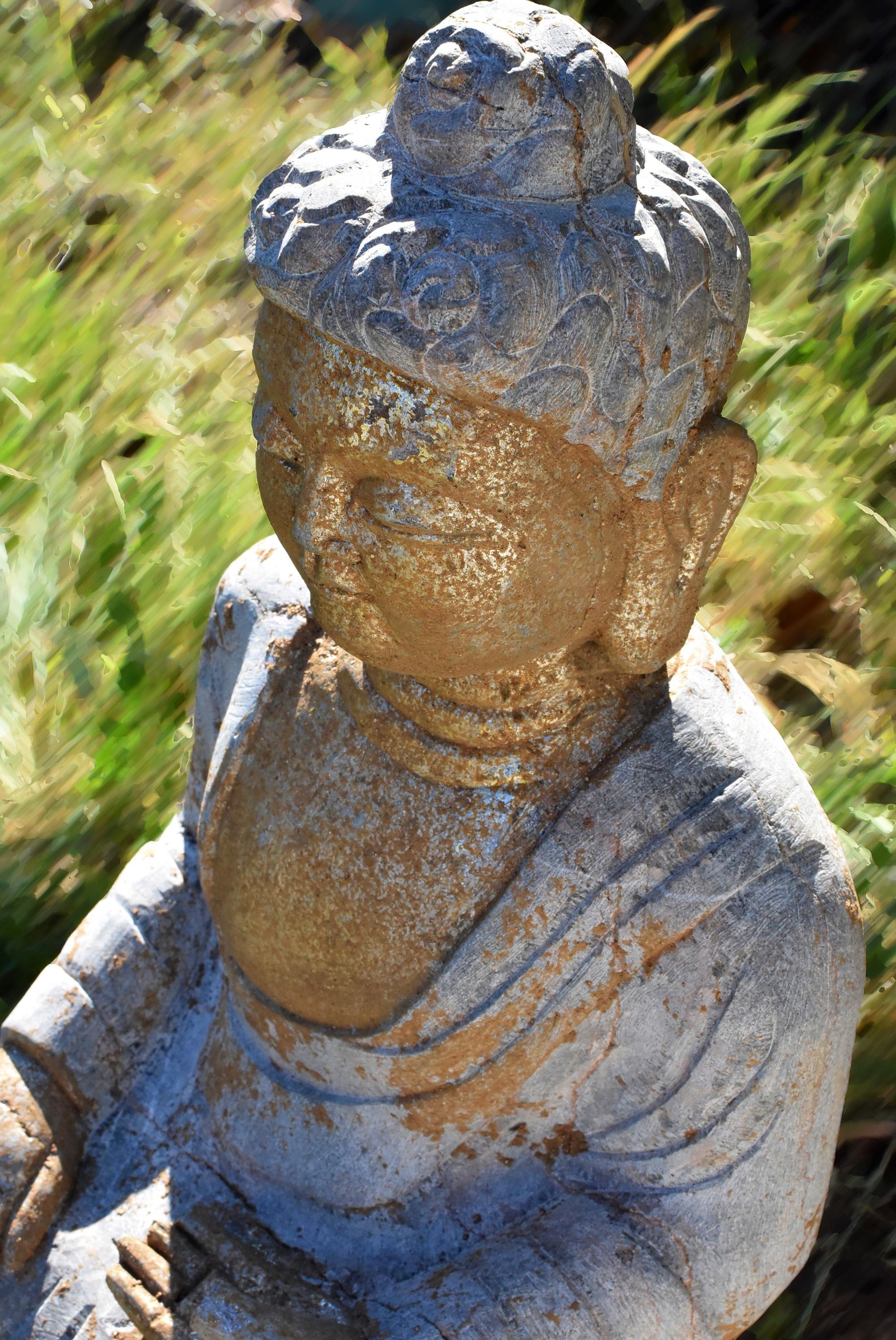 Golden Stone Buddha Statue on Lotus 1