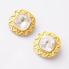 Gilded Sunburst Earrings With Extra Large Crystals By Leslie Block, 1980s