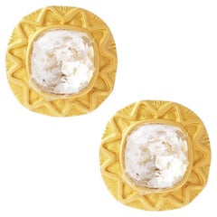 Boucles d'oreilles dorées Sunburst avec cristaux extra-larges par Leslie Block, 1980