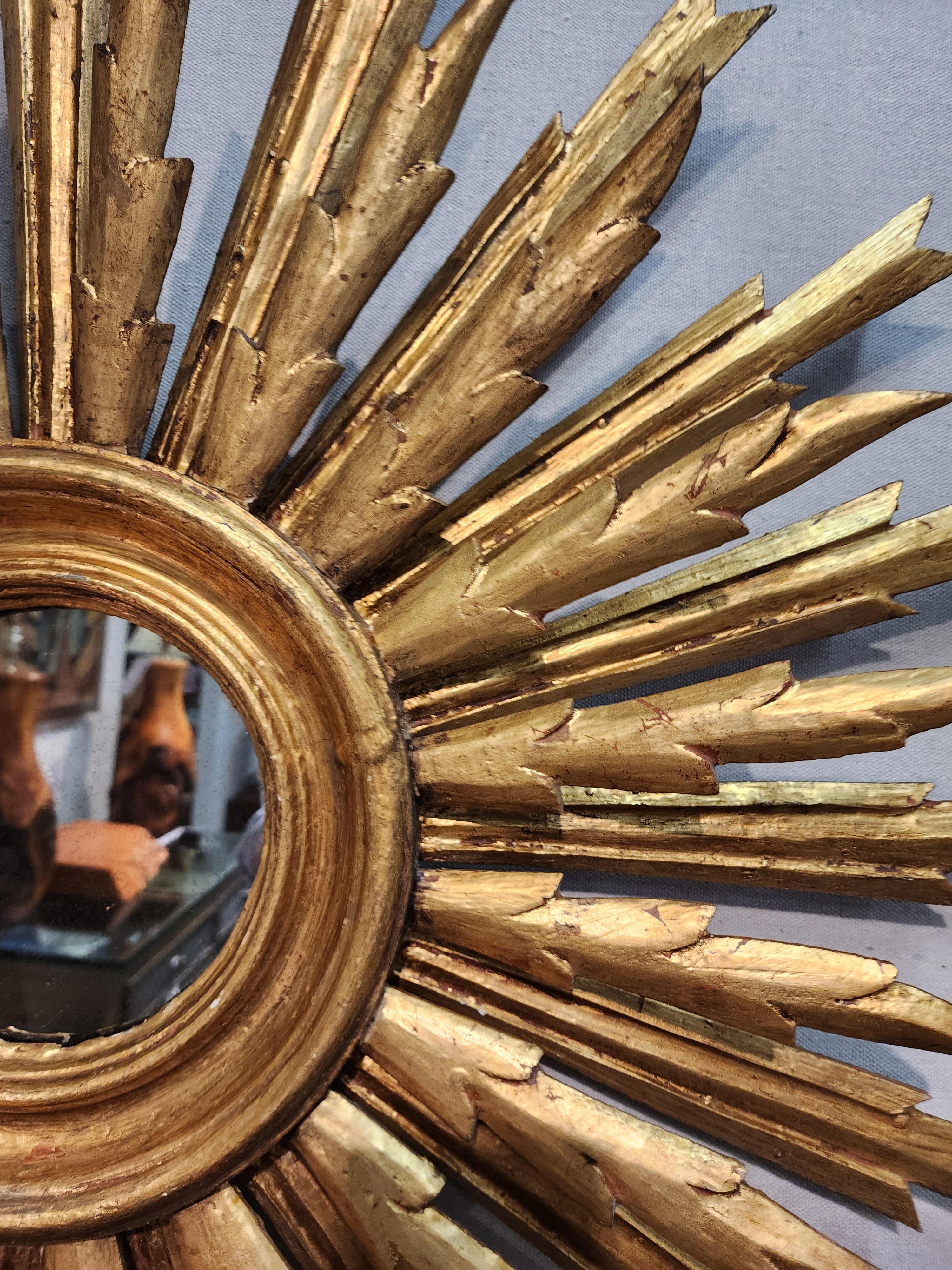 Gilded Sunburst Mirror Art Deco From Spain In Good Condition In Hudson, NY
