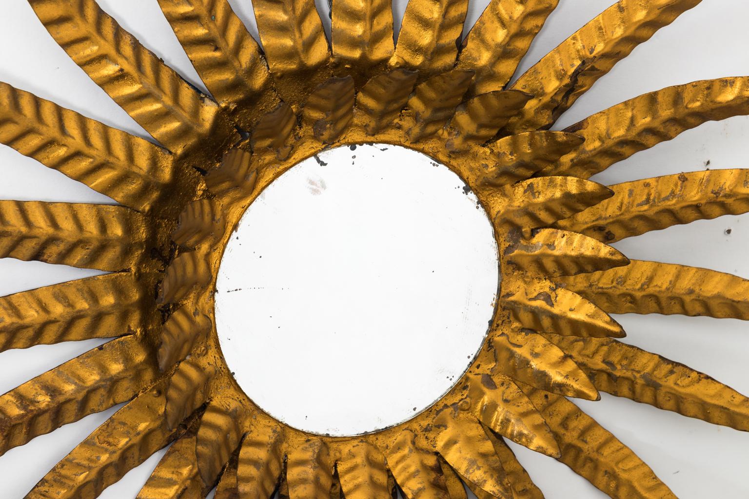 Spanish sunburst mirror, circa early 20th century. Please note that the mirror itself has wear consistent with age.