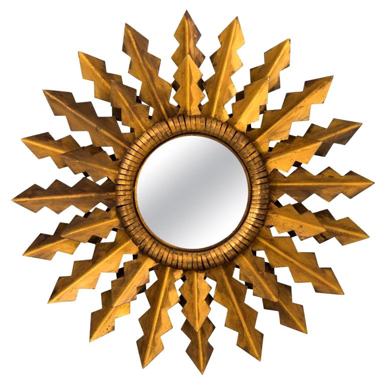 Miroir ancien à flèches dorées Sunburst en vente