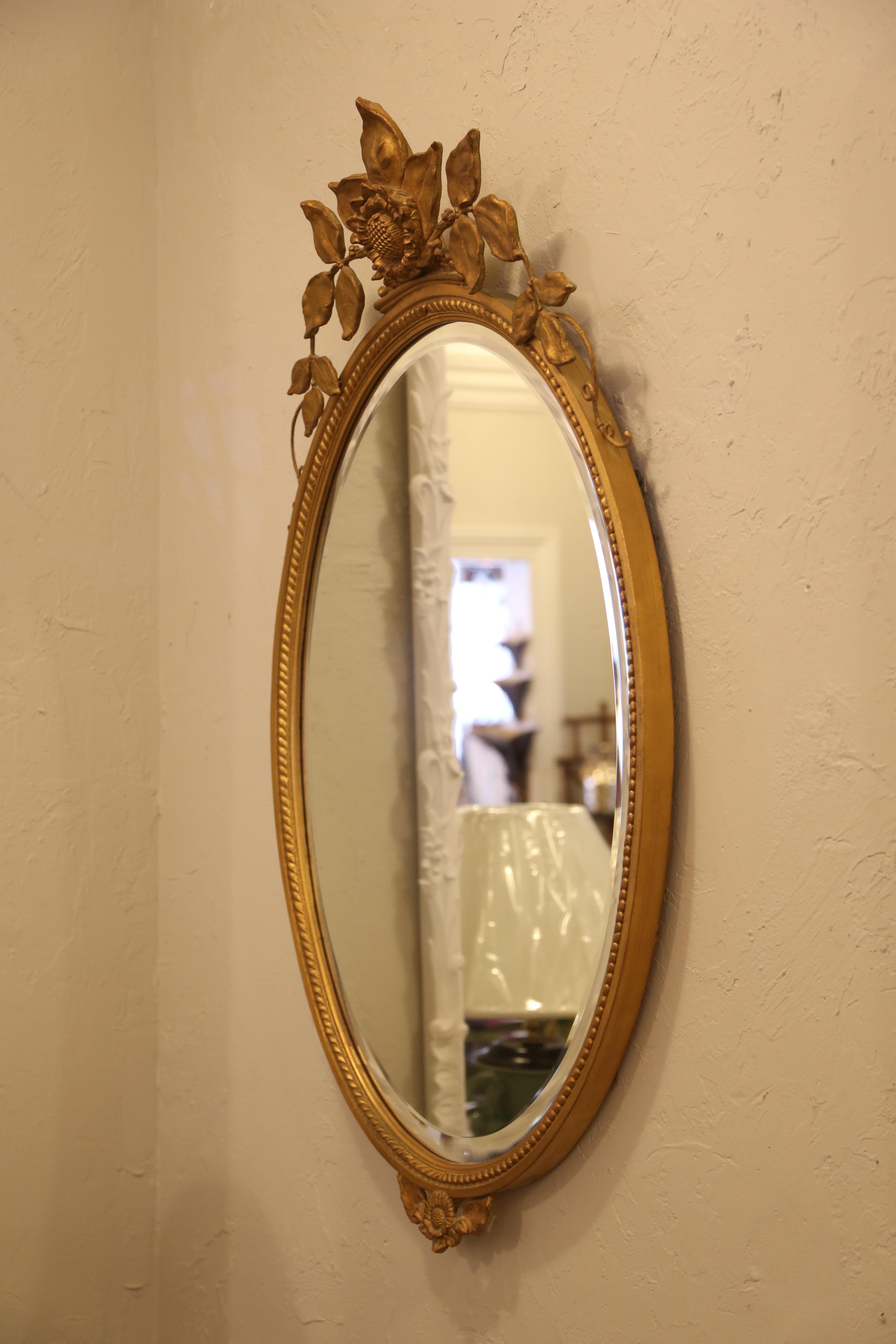 Giltwood Gilded Sunflower Oval Mirror