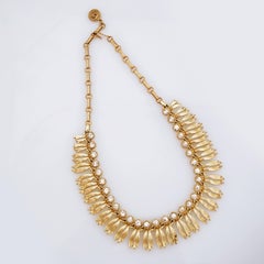 Gilded Sunflower Petal Necklace With Crystal Accents By Lisner, 1950s