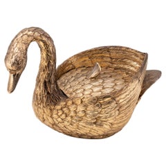 Gilded Swan Ice Bucket by Mauro Manetti, Mid-Century Italian Design