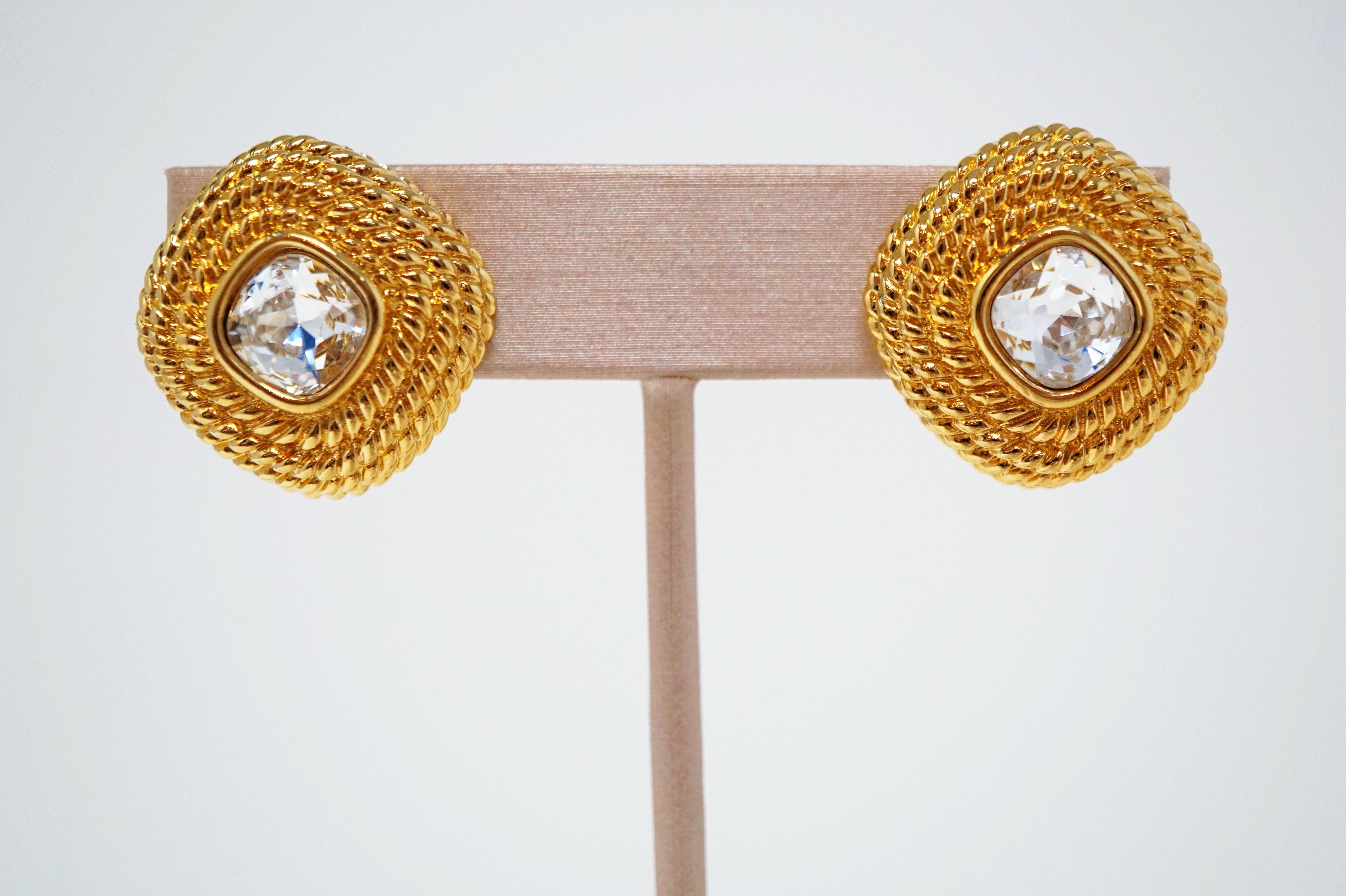 Gilded Swarovski Crystal Statement Earrings by Swarovski, Signed For Sale 1