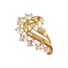 Vintage Gilded Swirl Brooch With Crystals By Alfred Philippe For Crown Trifari, 1953