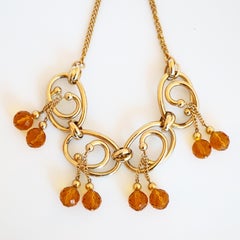 Collana a girocollo con perline d'ambra dorate A Link di Napier, anni '50