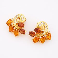 Vergoldete Wirbel-Spray-Ohrringe mit Topaskristallen von Nolan Miller, 1990er Jahre