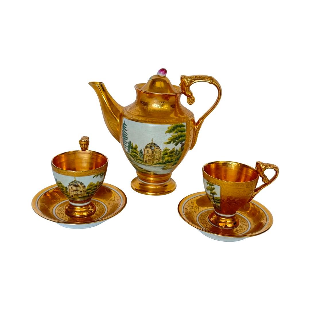 Gilded Tea Set by August Bauscher Weiden, Germany, Late 19th Century For Sale