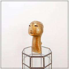 Gilded Terracotta Woman's Head Sculpture, 21st Century Tribal Art