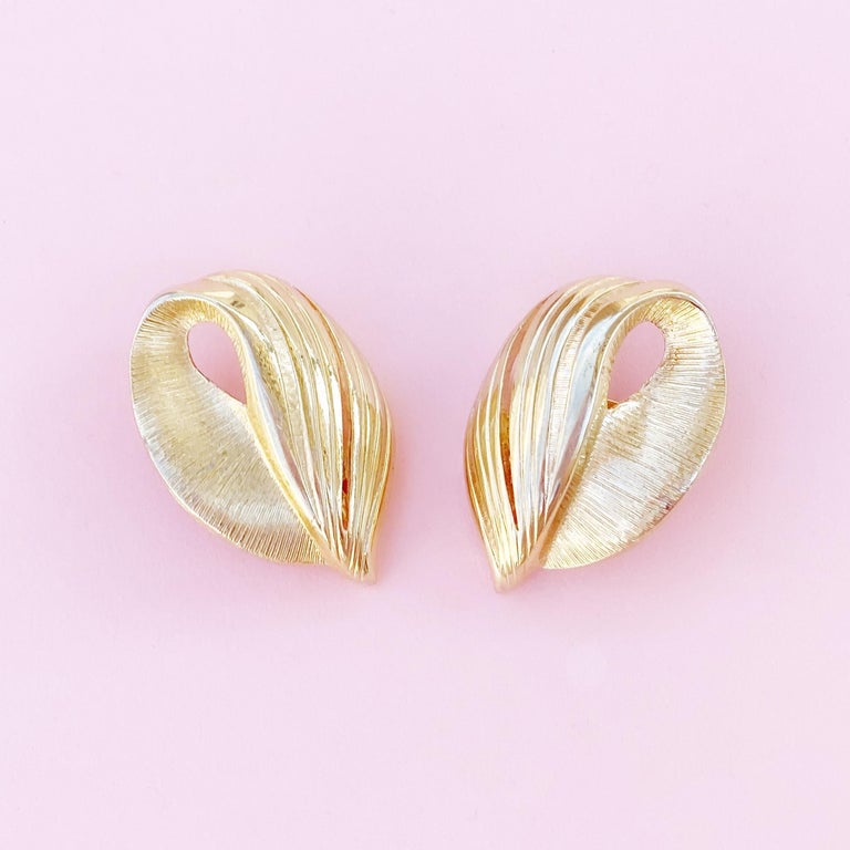 80’s Gold Tone Enamel Leaf Statement Earrings by Afterthoughts main image 1