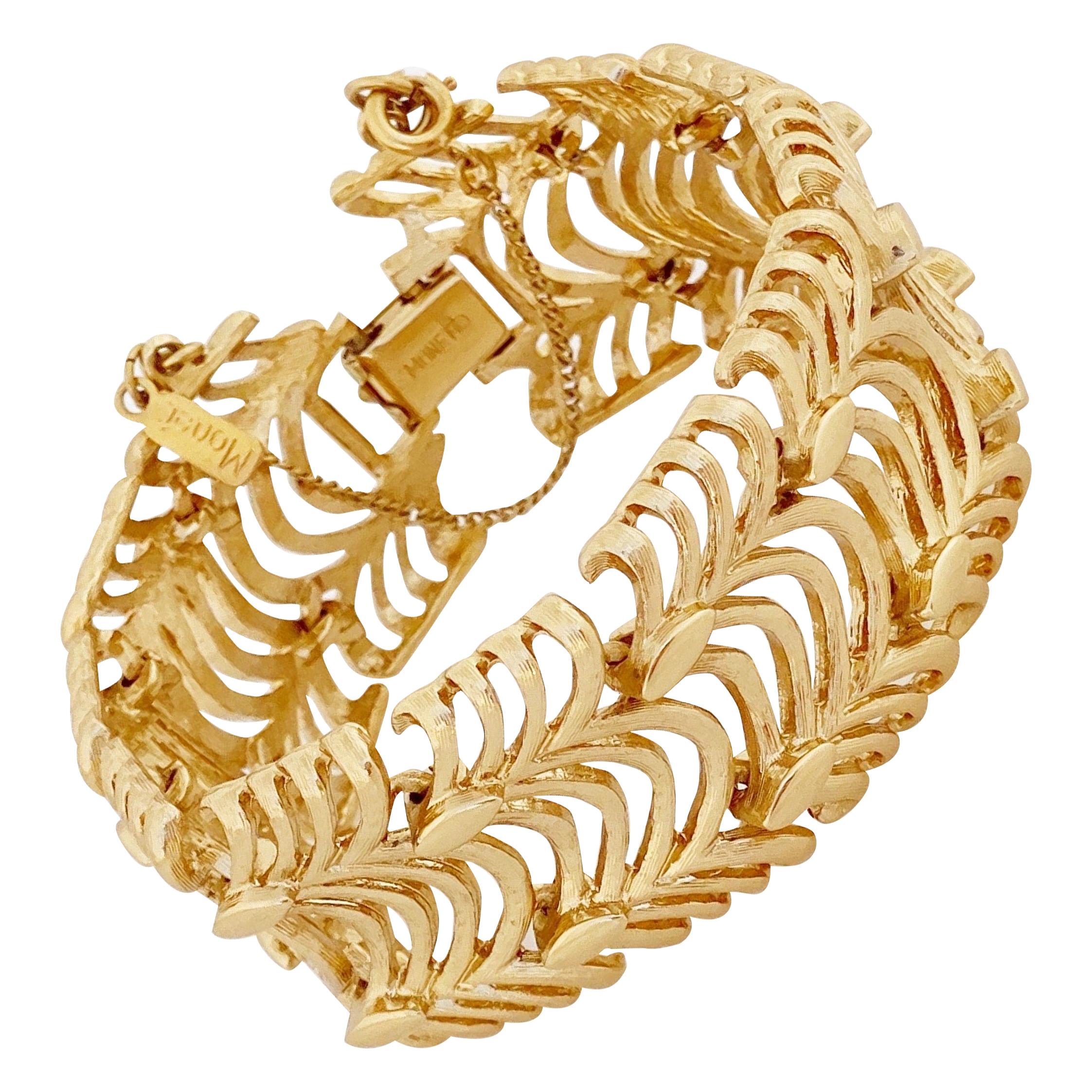 Gilded Textured Wavy Link Bracelet By Monet, 1960s