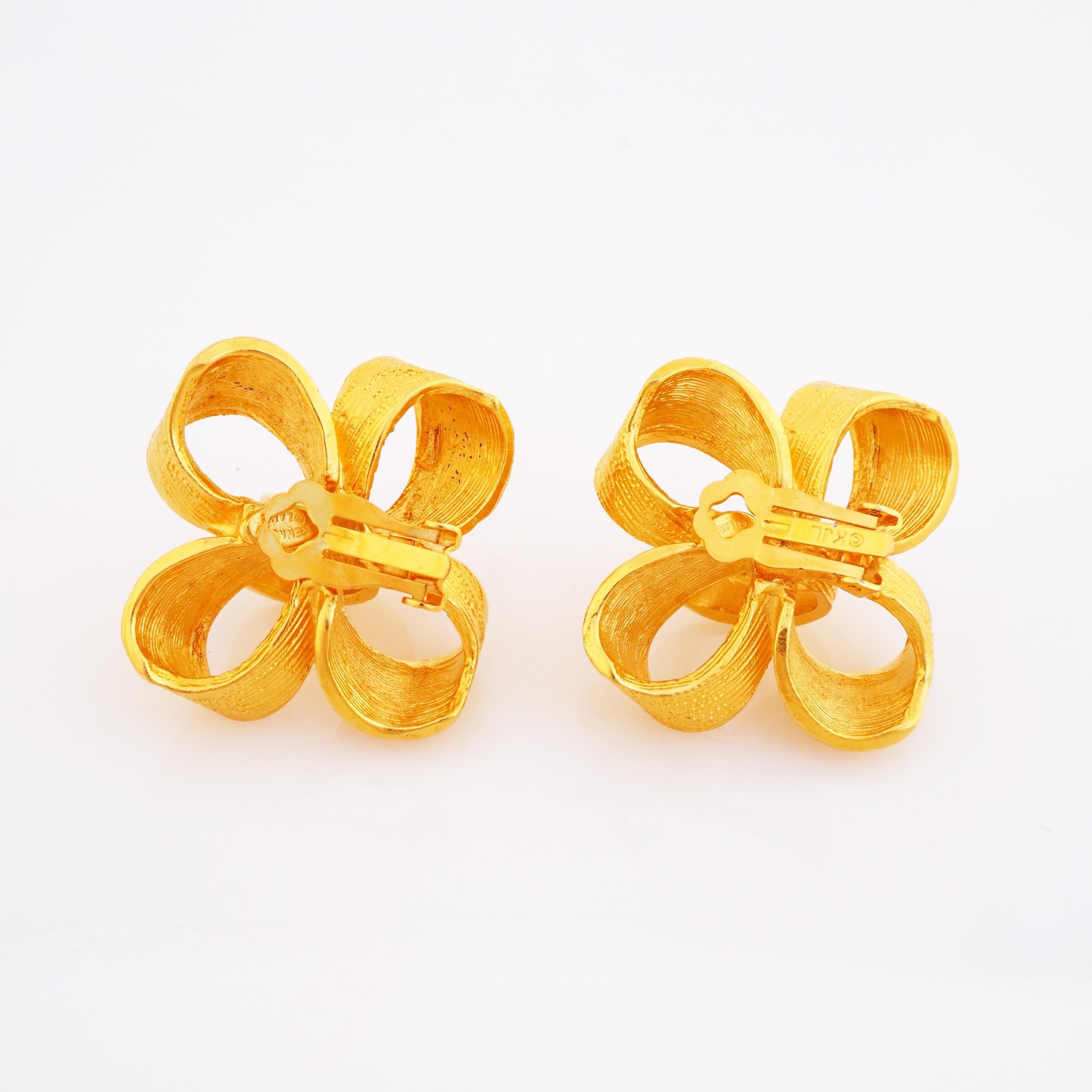 Women's Gilded Three Dimensional Bow Statement Earring By Kenneth Jay Lane, 1980s