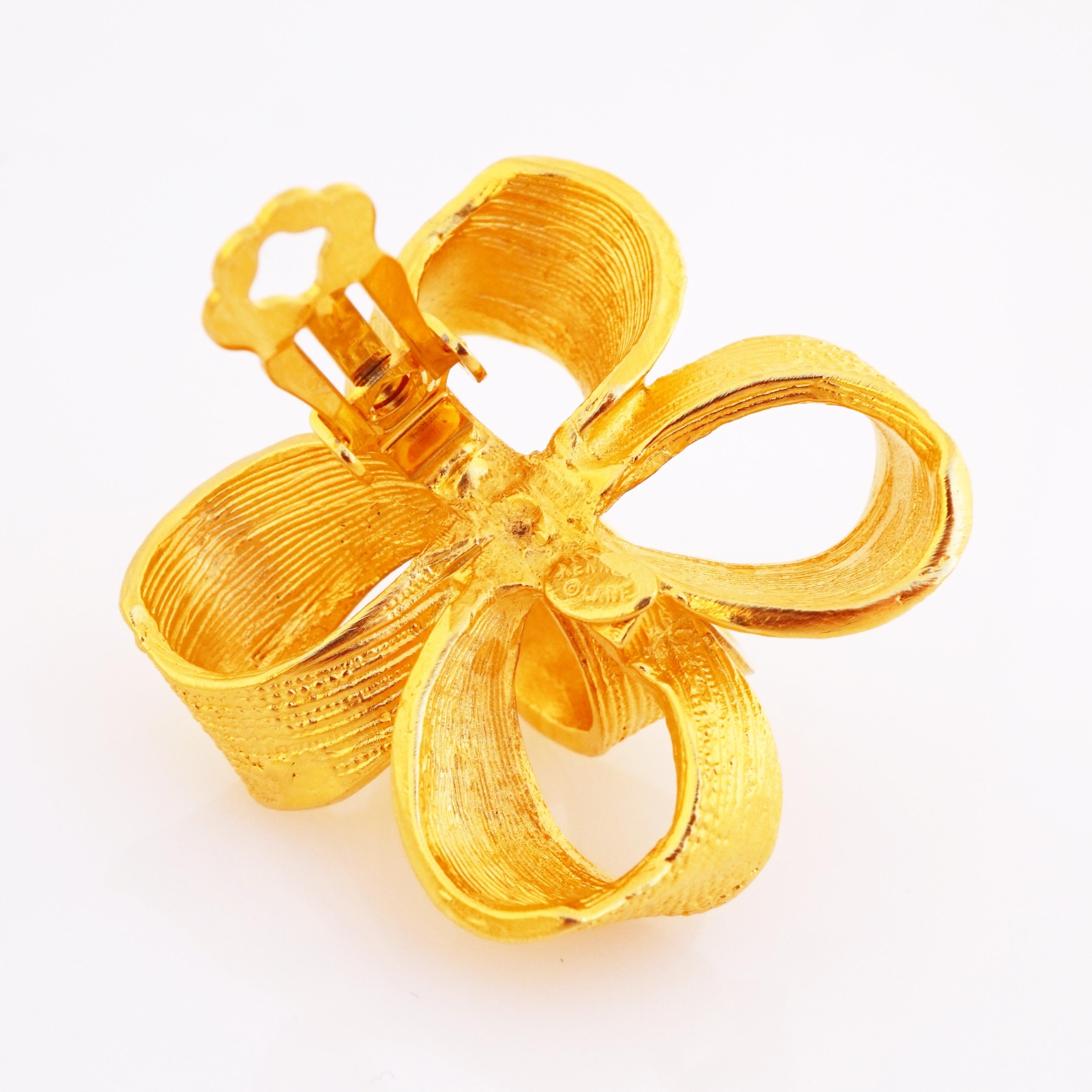 Gilded Three Dimensional Bow Statement Earring By Kenneth Jay Lane, 1980s 1