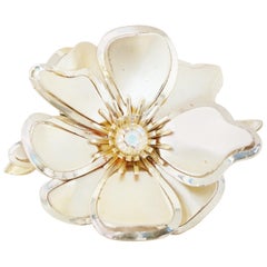 Gilded Three Dimensional Flower Brooch with Aurora Borealis Crystal, 1960s
