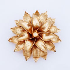 Gilded Three Dimensional Layered Flower Figural Brooch By Hobé, 1950s