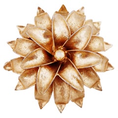 Vintage Gilded Three Dimensional Layered Flower Figural Brooch By Hobé, 1950s