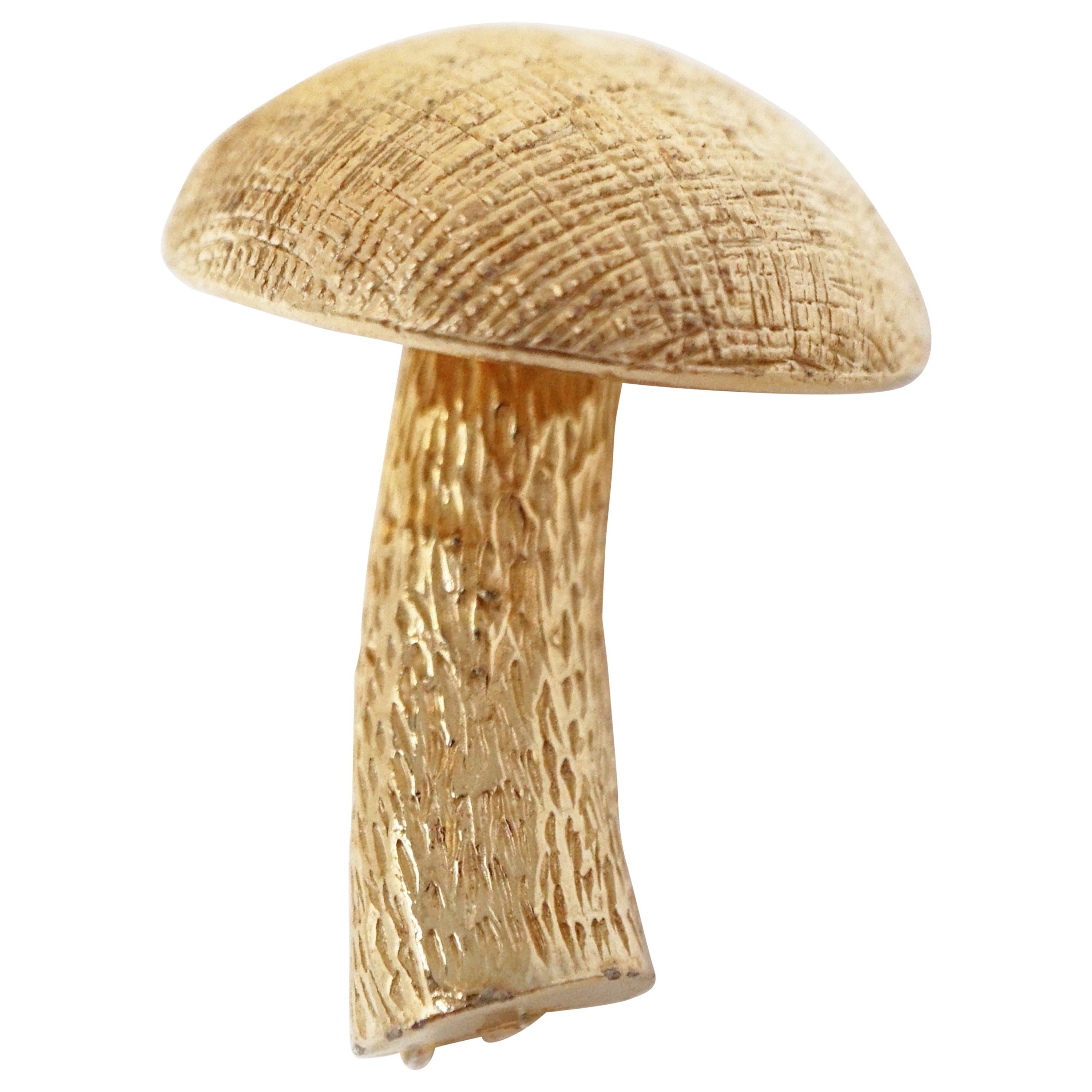 Gilded Three Dimensional Mushroom Brooch by Castlecliff, Signed, circa 1950s