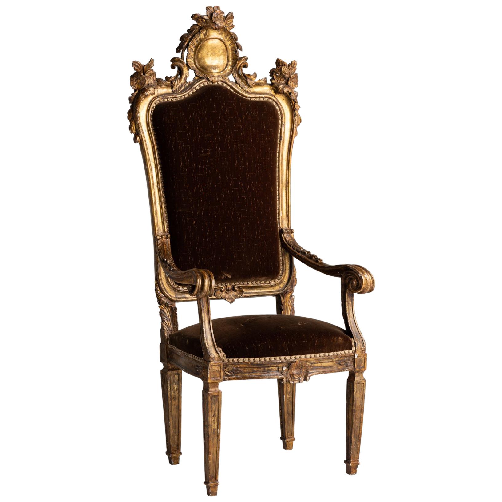 Gilded Throne Chair, Italy, 18th Century