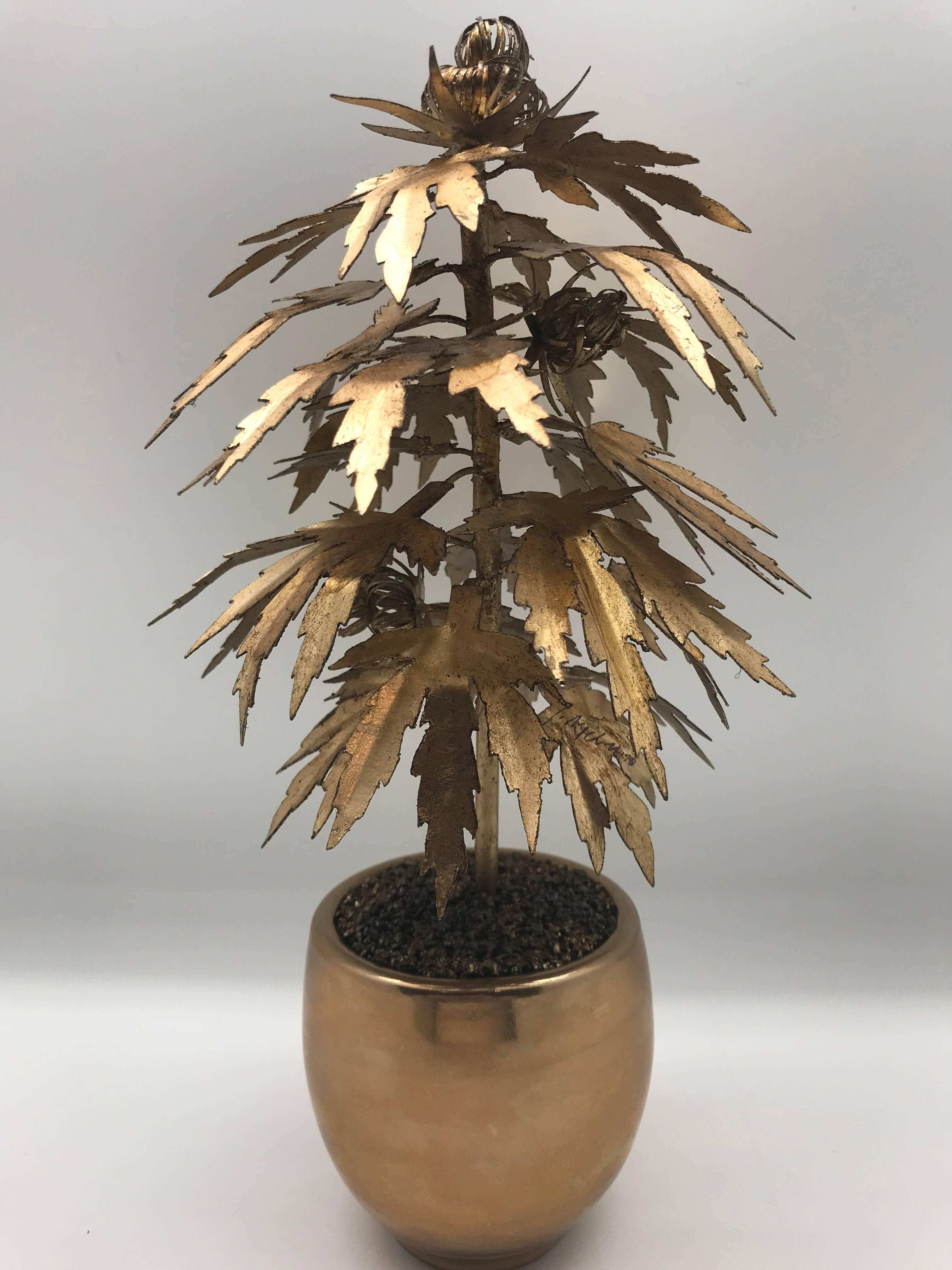 American Gilded Tole Marijuana or Cannabis Potted Plant, Park Avenue Pot Plant For Sale