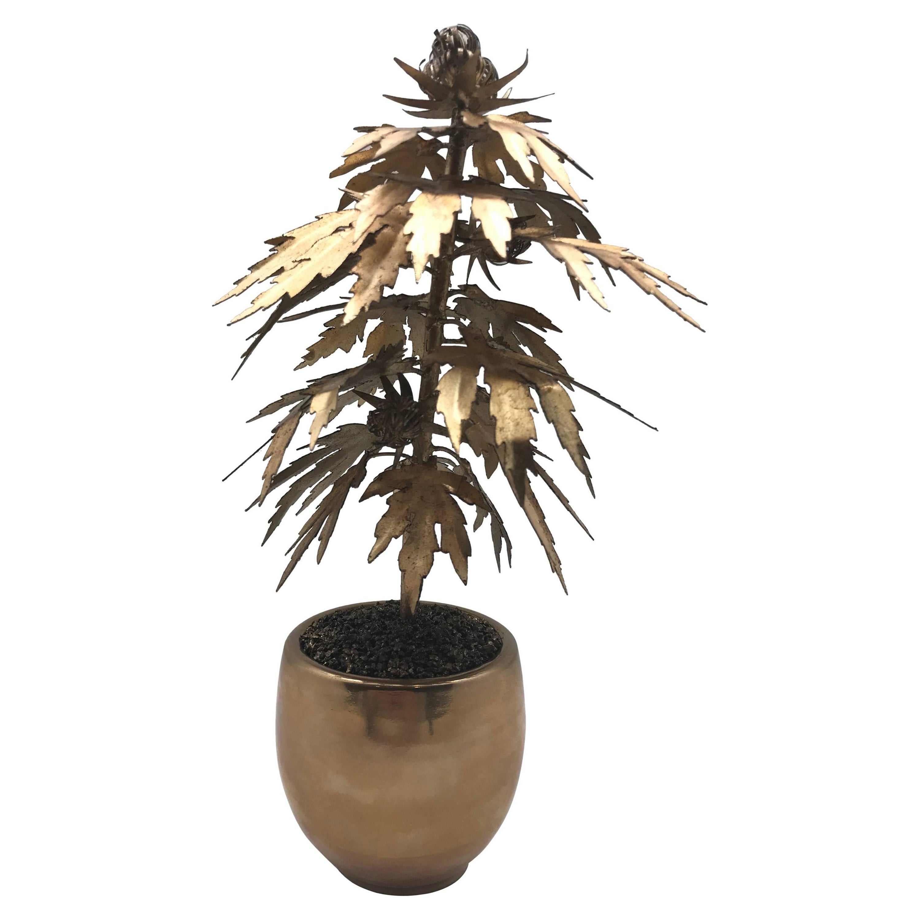 Gilded Tole Marijuana or Cannabis Potted Plant, Park Avenue Pot Plant