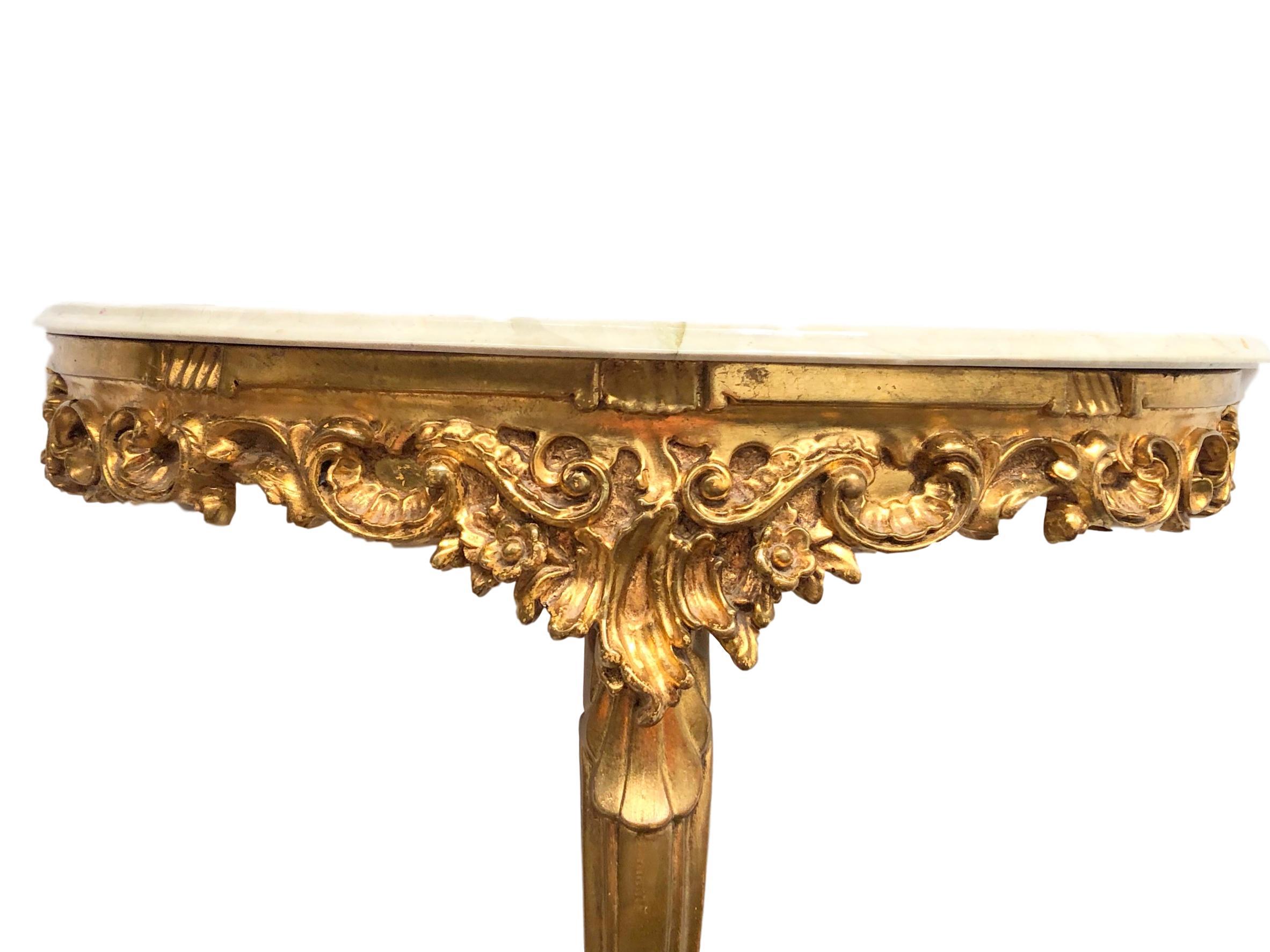 Gilded Toleware Wall Mount Console Hollywood Regency Style, Marble Plate Vintage 2