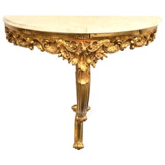 Gilded Toleware Wall Mount Console Hollywood Regency Style, Marble Plate Vintage