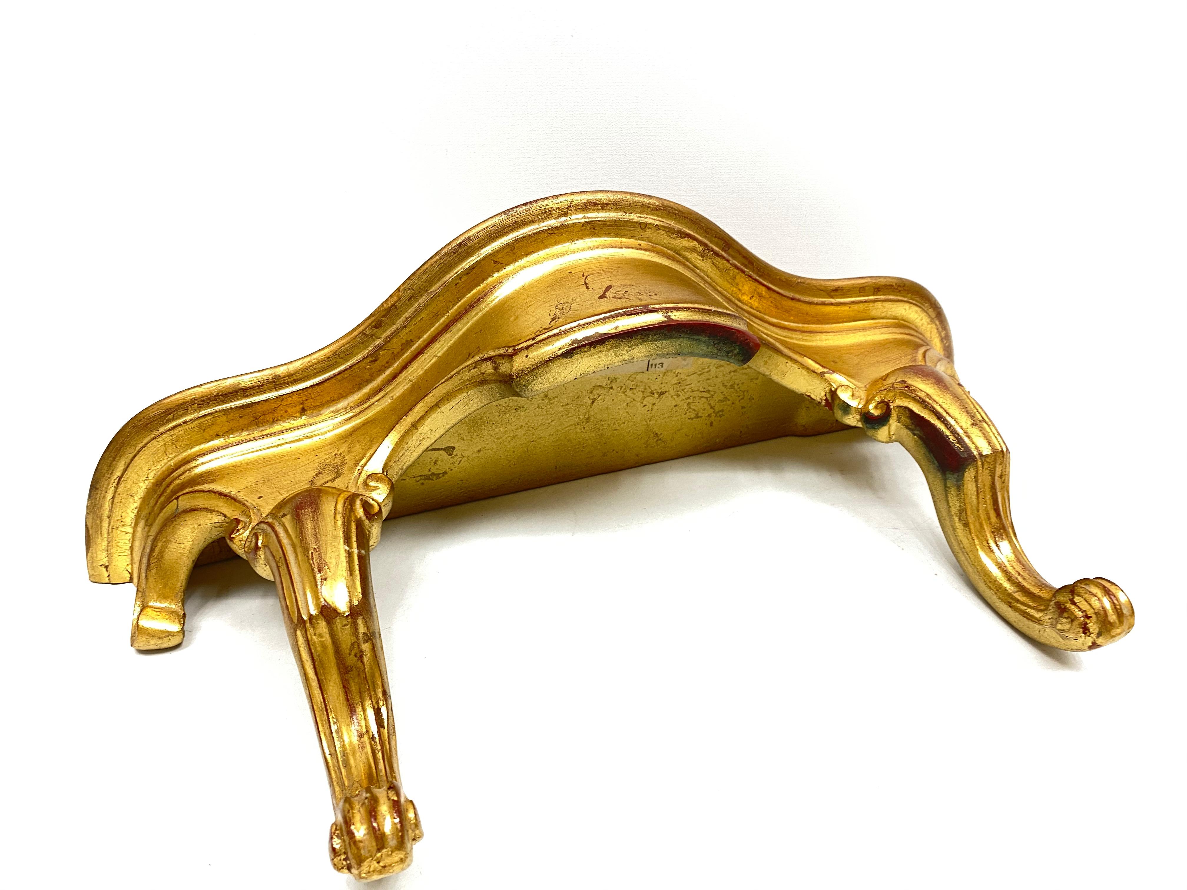 Mid-Century Modern Gilded Toleware Wall Mount Console Hollywood Regency Style, Vintage, Italy 1960s