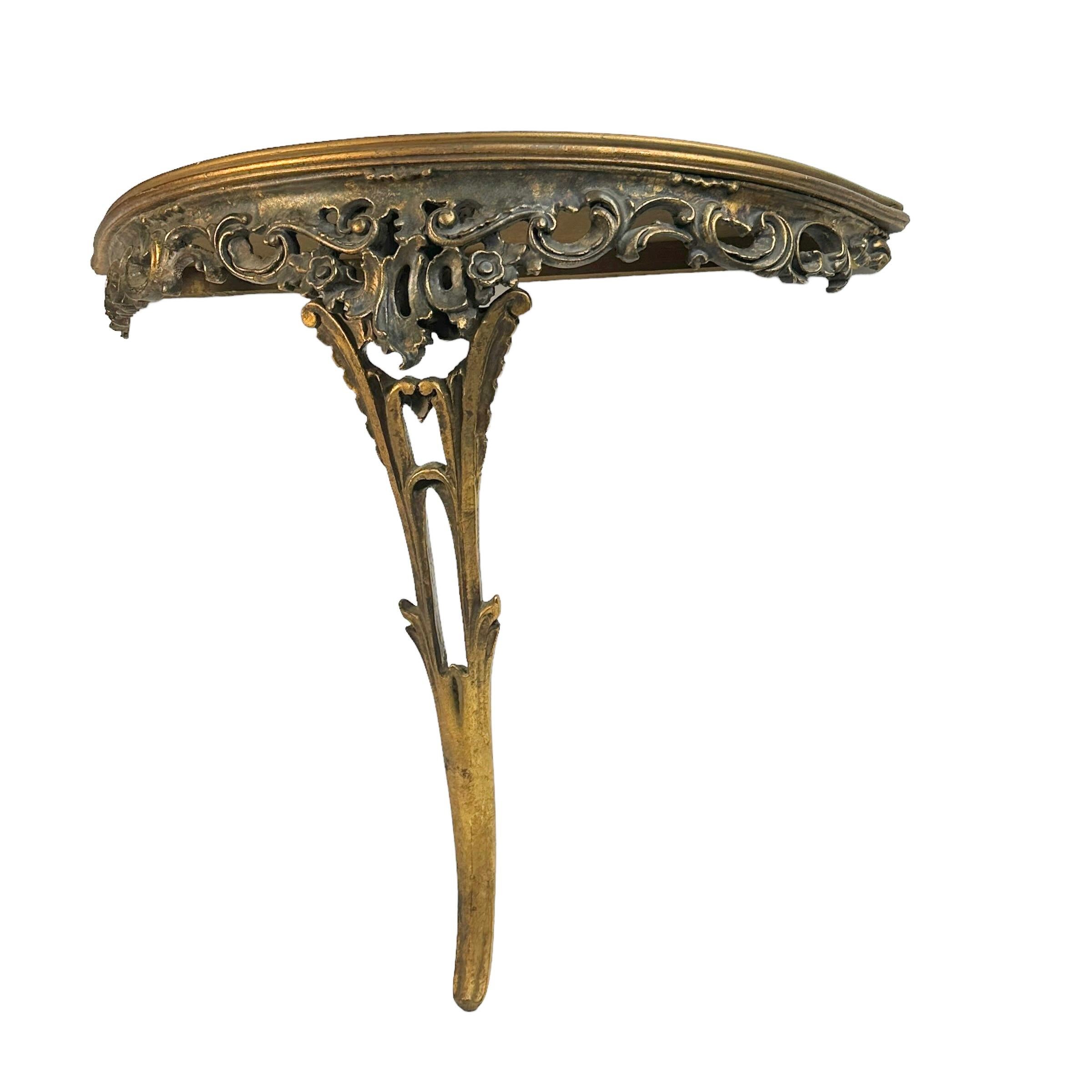 Mid-20th Century Gilded Toleware Wall Mount Console Hollywood Regency Style, Vintage Italy 1960s