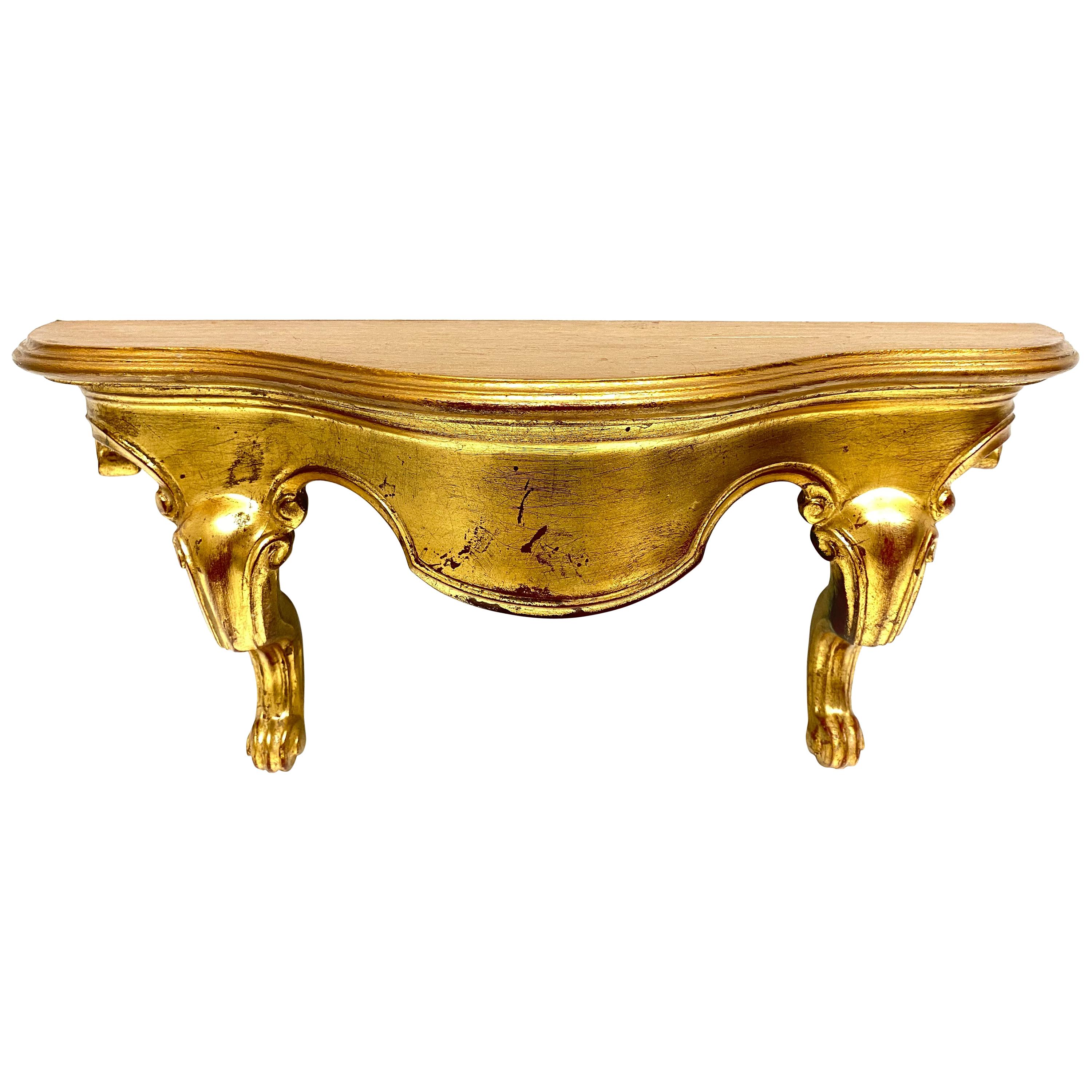 Gilded Toleware Wall Mount Console Hollywood Regency Style, Vintage, Italy 1960s