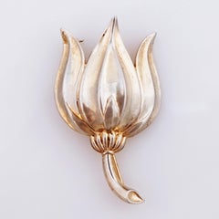 Gilded Tulip Flower Figural Brooch By Alfred Philippe for Crown Trifari, 1950s