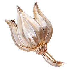 Gilded Tulip Flower Figural Brooch By Alfred Philippe for Crown Trifari, 1950s