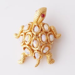 Gilded Turtle Brooch With Faux Opals By Panetta, 1960s