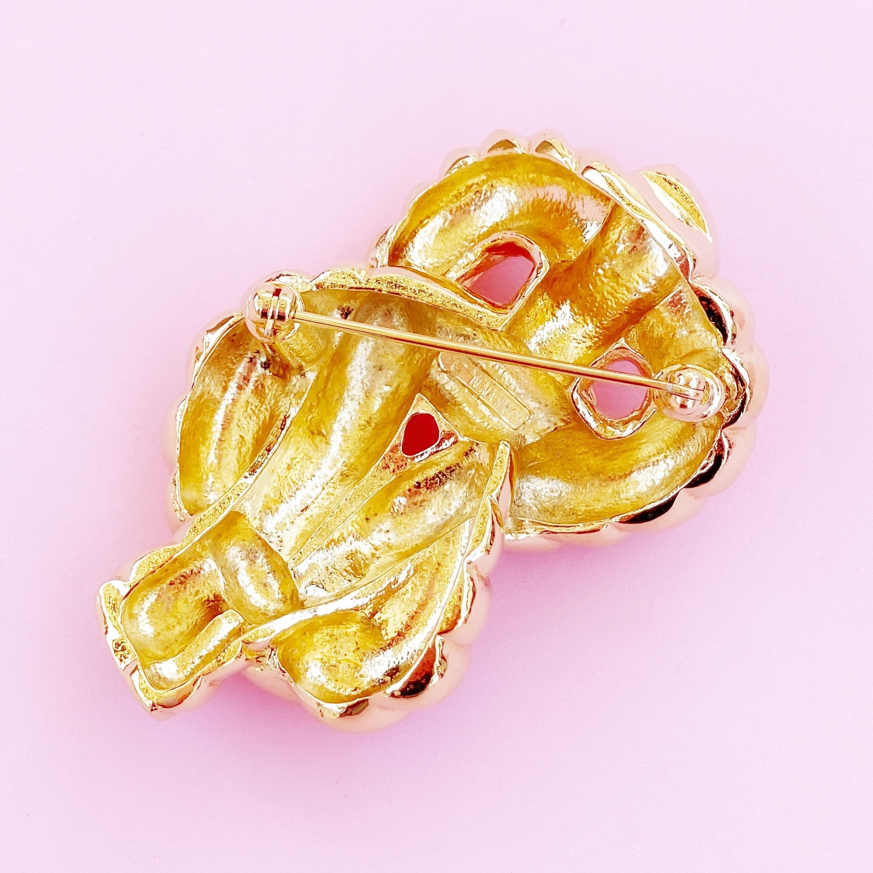 Modern Gilded Twisted Knot Brooch By Nina Ricci, 1980s For Sale
